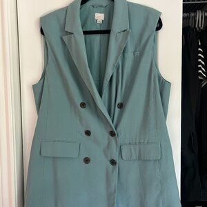 Blue Longline Sleeveless Blazer Vest